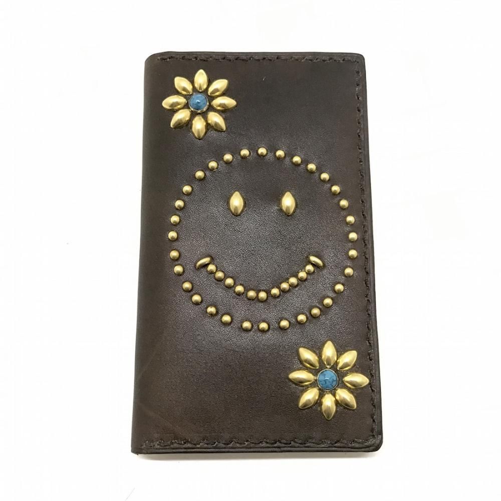 Antique Dyed Leather Iphone Case Book Flip Card Holder Case Smile 手染めレザー 手帳型アイフォーンケース