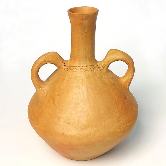  ヨーロッパの陶器 : 素焼きのベース(手付き/点描) 