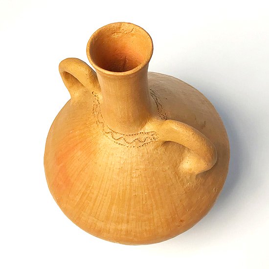 ヨーロッパの陶器 : 素焼きのベース(手付き/点描) 
