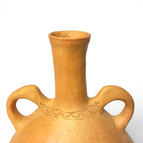 ヨーロッパの陶器 : 素焼きのベース(手付き/点描)  