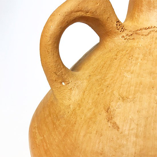 ヨーロッパの陶器 : 素焼きのベース(手付き/点描) 