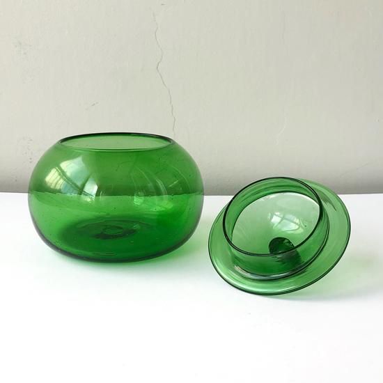 Vintage Japanese Folk Art: 蓋付き菓子器／琉球ガラス