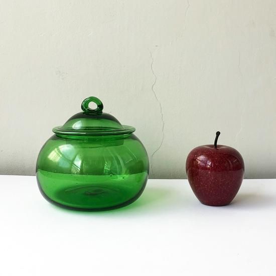 Vintage Japanese Folk Art: 蓋付き菓子器／琉球ガラス