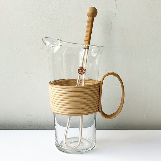 Vintage Glass: Rattan Handle Jug (with Muddler) / Holmegaard 