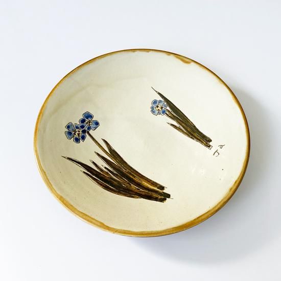 Vintage Japanese Folk Art: 白釉花絵9寸皿／小鹿田焼