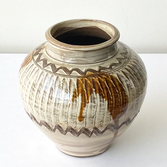  大分県の民窯 小鹿田焼 の大きな花瓶の古作