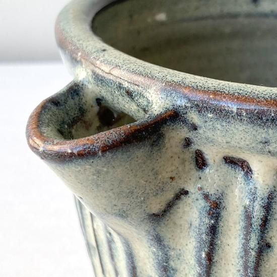 湯町窯 鎬海鼠釉片口鉢 民藝 布志名焼 バーナードリーチ スリップウェア Vintage Japanese Folk Art: 海鼠釉鎬片口 / 湯町窯