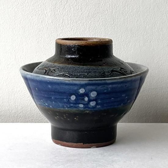 Vintage Japanese Folk Art: 瑠璃釉蓋付碗 / 羽島焼