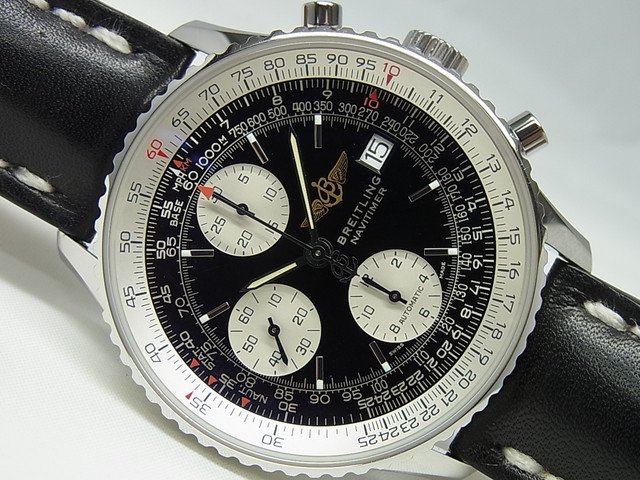 ブライトリング オールドナビタイマーII 黒バー カーフ 正規 - 腕時計 