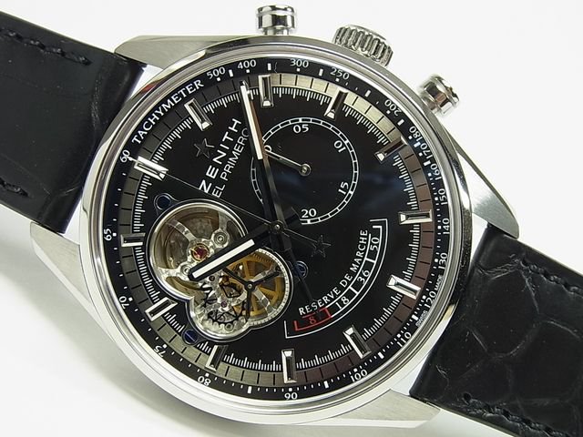 ゼニス クロノマスター・エルプリメロ オープン 黒 革 正規品 - 腕時計