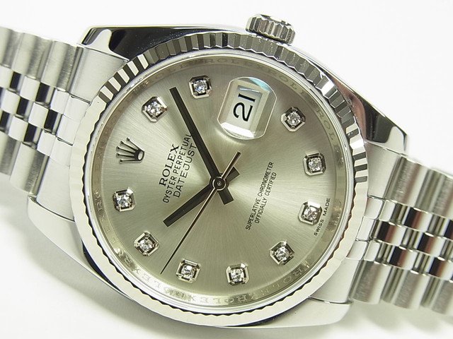 ロレックス デイトジャスト・シルバー 10Pダイヤ 116234G - 腕時計専門店THE-TICKEN(ティッケン) オンラインショップ