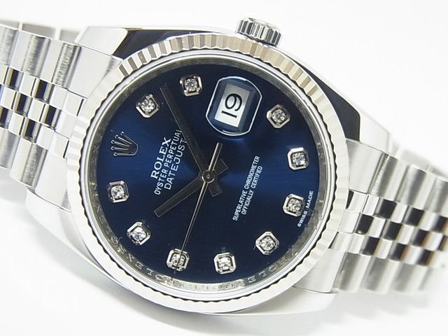ロレックス デイトジャスト 116234G ランダム ブルー10Pダイヤ - 腕時計専門店THE-TICKEN(ティッケン) オンラインショップ
