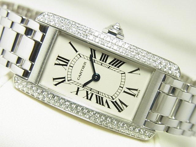 カルティエ タンクアメリカン・SM 18KWG サイドダイヤ 正規品 - 腕時計 
