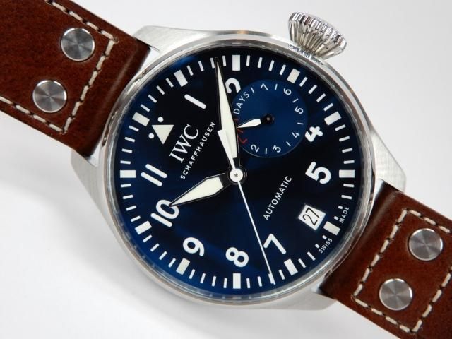 ビッグパイロット46㎜自動巻き時計 黒文字盤 レザー