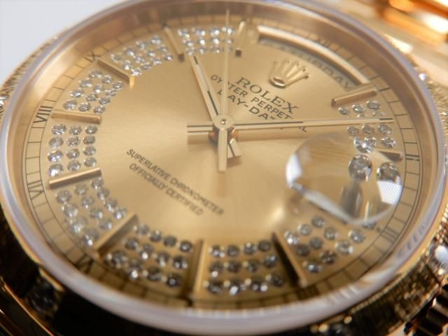 ロレックス デイデイト バークベゼル12Pダイヤ&ミリヤードダイヤ 18KYG