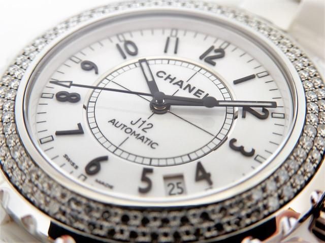 シャネル J12 ホワイトセラミック 38MM ベゼルダイヤ H0969