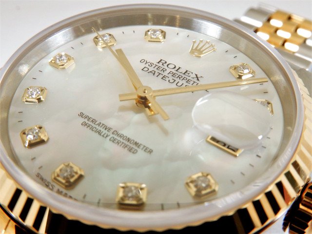 ROLEX ロレックス デイトジャスト 16233NG 10Pダイヤモンド ホワイトシェル【磨き済】K18YG イエローゴールドxステンレススチール  メンズ/39151【腕時計】