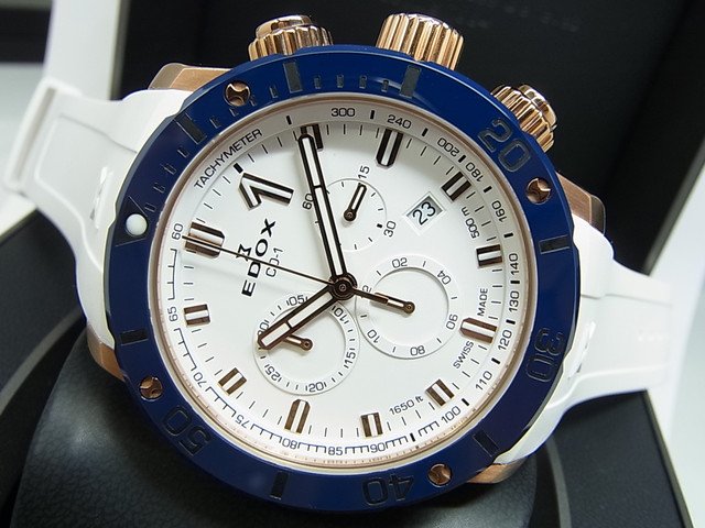 エドックス クロノオフショア1・クロノグラフ 白 クオーツ - 腕時計専門店THE-TICKEN(ティッケン) オンラインショップ