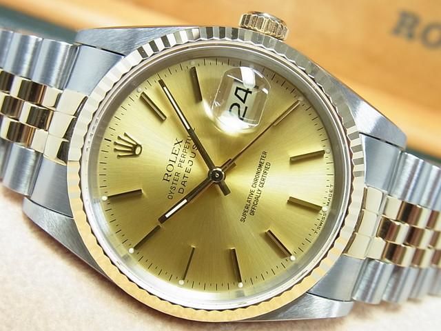 ロレックス ROLEX デイトジャスト R番 16233 シャンパンゴールド タペストリー文字盤 K18YG/SS 自動巻き メンズ 腕時計