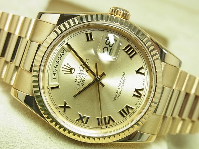 ロレックス デイデイト 36MM YG シャンパンローマ 118238 K番 - 腕時計専門店THE-TICKEN(ティッケン) オンラインショップ