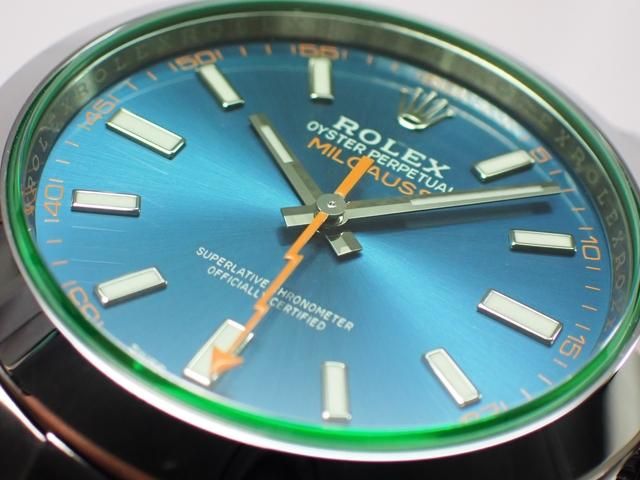 ラッキー ロレックス ミルガウス グリーンガラス Zブルー Ref.116400GV