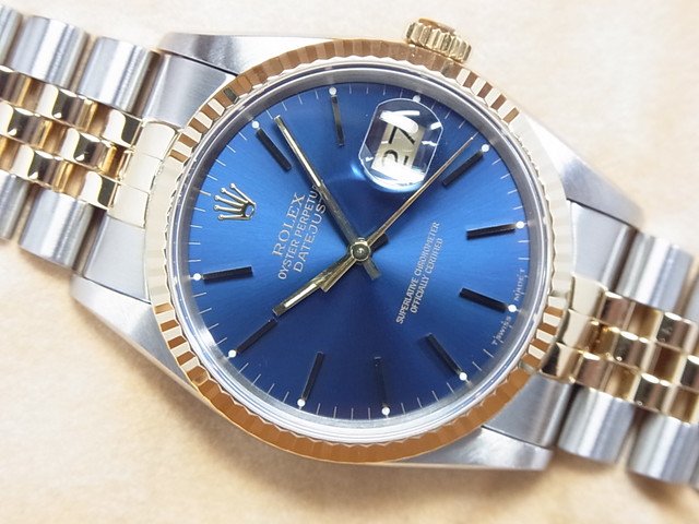 ロレックス デイトジャスト SS&YG ブルー文字盤 16233 X番 - 腕時計