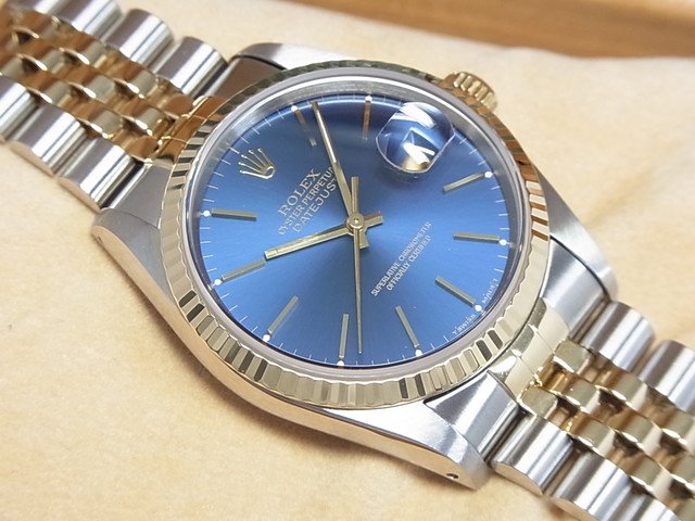 ロレックス デイトジャスト SS&YG ブルー文字盤 16233 X番 - 腕時計 