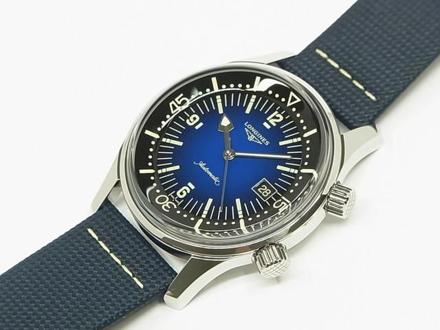 ロンジン レジェンドダイバー 42MM ブルー文字盤 革ベルト仕様 