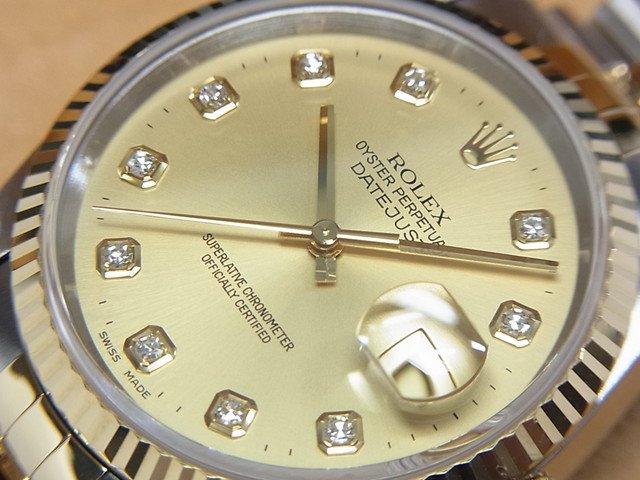 ロレックス デイトジャスト・コンビ 16233G シャンパン10Pダイヤ T番 - 腕時計専門店THE-TICKEN(ティッケン) オンラインショップ