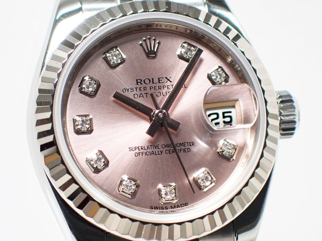 ロレックス ROLEX デイトジャスト 179174G D番 時計 レディース ブランド 10P ダイヤモンド ブルーグラデーション 自動巻き AT ステンレス SS WG 磨き済み