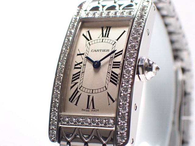 カルティエ タンクアメリカン SM ベゼルダイヤ 18KWG 正規品 - 腕時計 