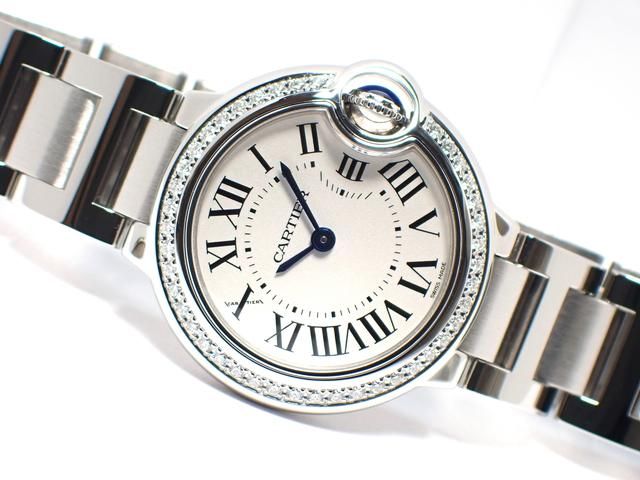 カルティエ Cartier バロンブルー 28mm W4BB0015 レディース 腕時計 ダイヤベゼル シルバー 文字盤 クォーツ Ballon Blue VLP 90189448