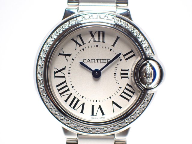 カルティエ Cartier バロンブルー 28mm W4BB0015 レディース 腕時計 ダイヤベゼル シルバー 文字盤 クォーツ Ballon Blue VLP 90189448