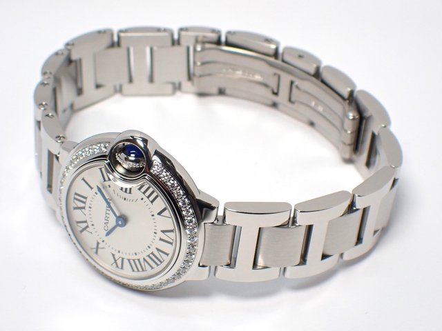 カルティエ Cartier バロンブルー 28mm W4BB0015 レディース 腕時計 ダイヤベゼル シルバー 文字盤 クォーツ Ballon Blue VLP 90189448