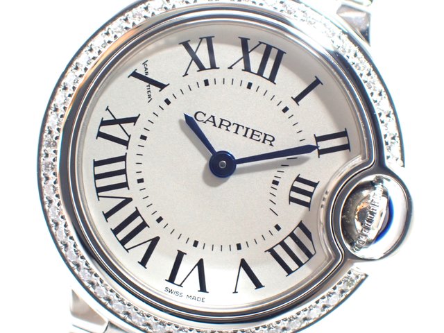 カルティエ Cartier バロンブルー 28mm W4BB0015 レディース 腕時計 ダイヤベゼル シルバー 文字盤 クォーツ Ballon Blue VLP 90189448