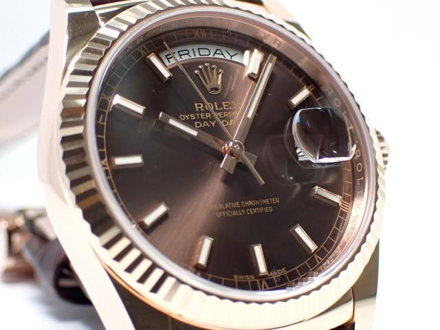 ロレックス デイデイト 36MM 18KPG×レザー チョコレート文字盤 正規品
