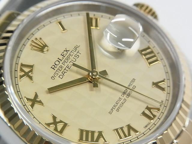 ロレックス デイトジャスト SS×YGコンビ アイボリーピラミッド