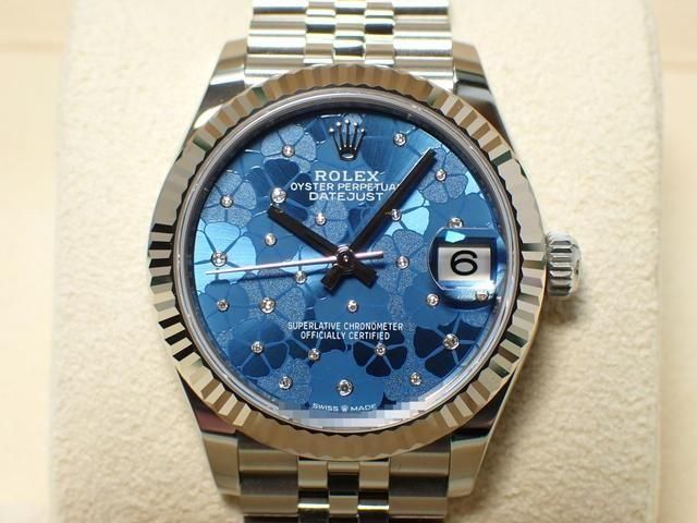 青磁　火鉢 ロレックス デイトジャスト31 アズーロブルー フローラルモチーフ