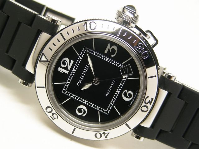 カルティエ パシャ・シータイマー 黒 ラバーブレス 正規品 - 腕時計 