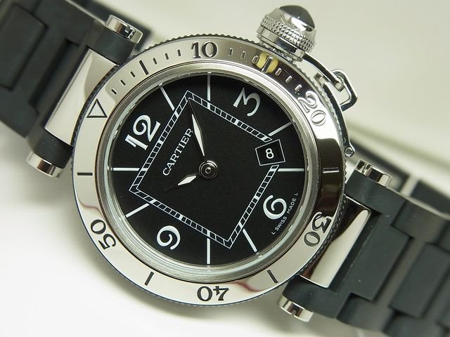 カルティエ パシャ・シータイマー レディース QZ 黒 正規 - 腕時計専門 