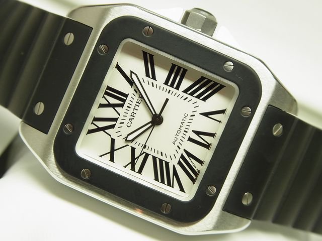 カルティエ サントス100 SS LM ラバーベゼル＆ベルト - 腕時計専門店 