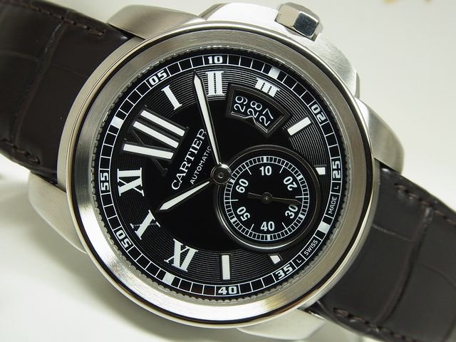 カルティエ カリブル ドゥ カルティエ ブラック 革ベルト - 腕時計専門 