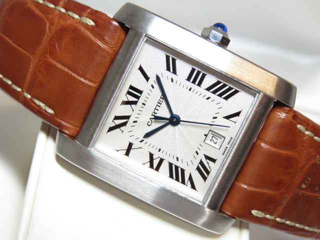 カルティエ タンクフランセーズ XL 自動巻 SS/革ベルト 正規 - 腕時計