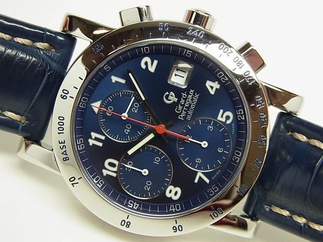 ジラール・ペルゴ GP7000・クロノグラフ ブルー 革 正規品 - 腕時計 ...