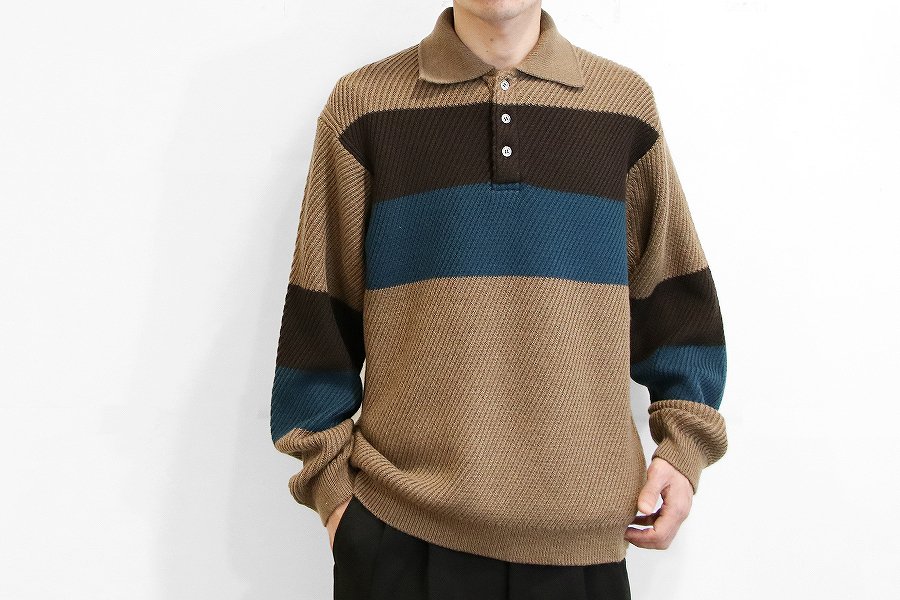 VAINL ARCHIVE KNIT POLO ウールニットポロシャツ-