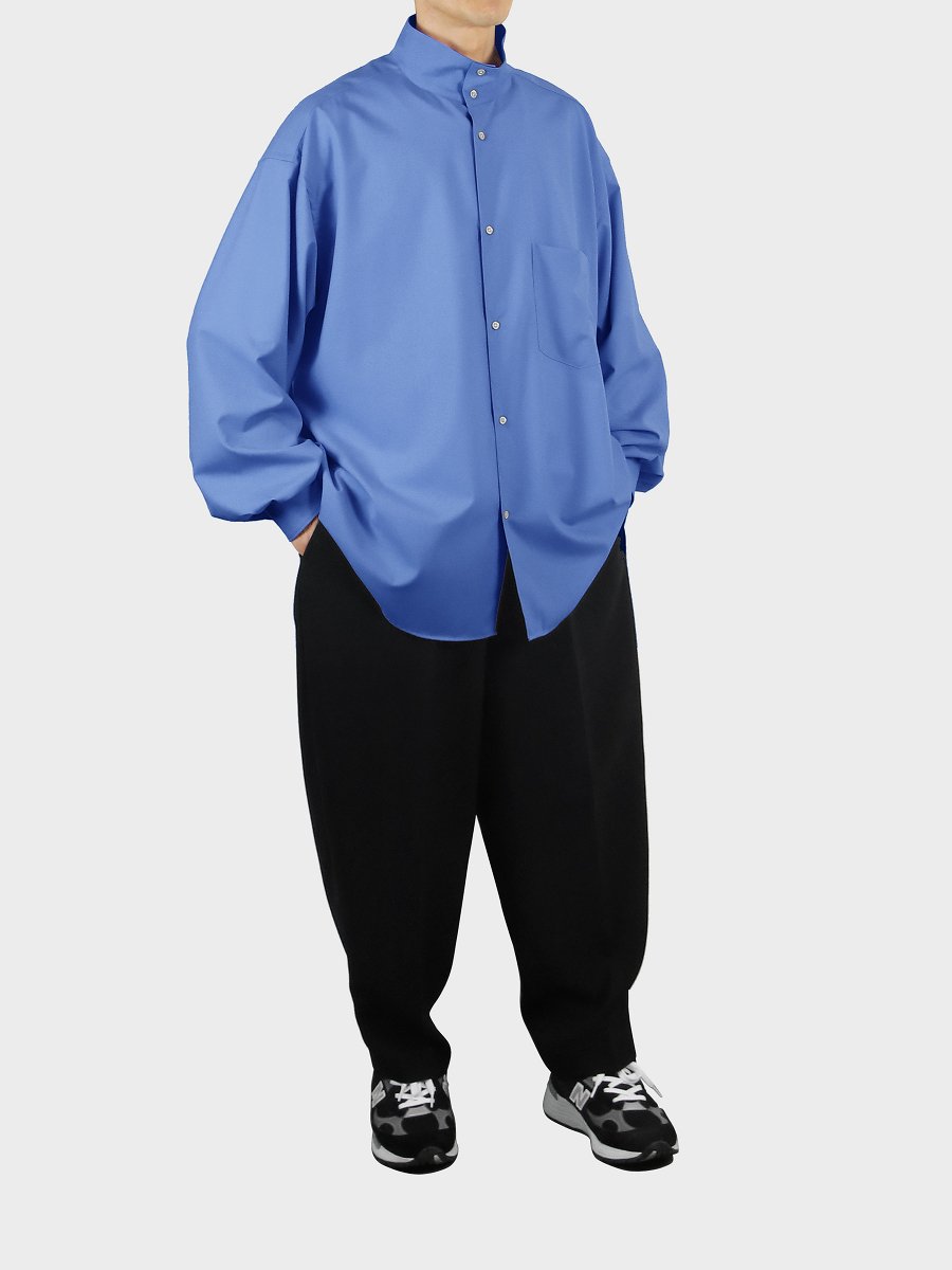 【美品】  Graphpaper / グラフペーパー | Fine Wool Tropical Stand Collar Shirt / ファインウールトロピカルスタンドカラーシャツ | F | BLUE | メンズ