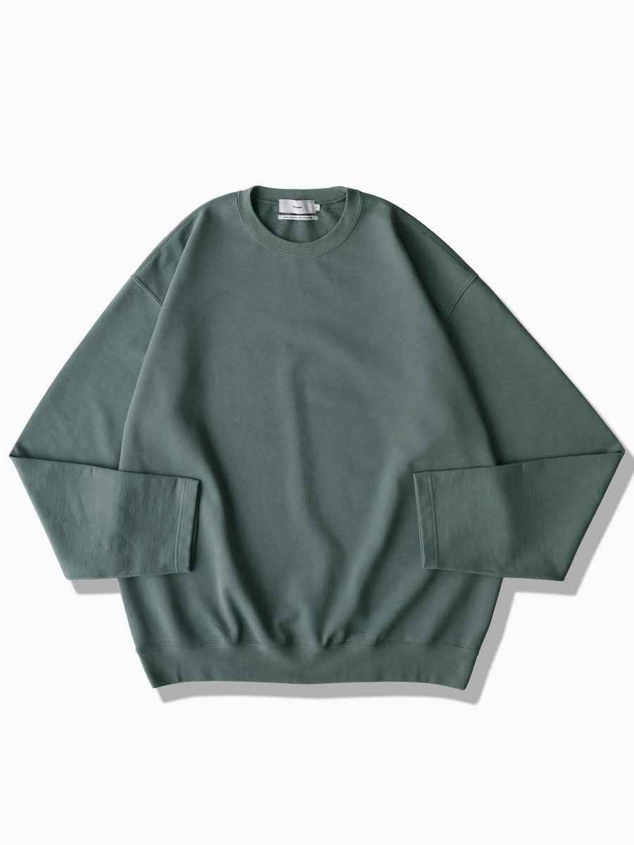 BRAND : Graphpaper<br>MODEL : COMPACT TERRY ROLL UP SLEEVE CREW NECK<br>COLOR : L.GREEN