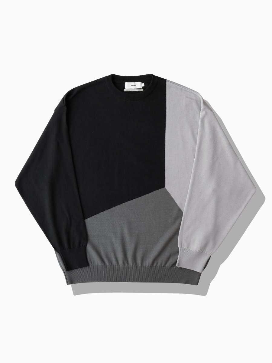 BRAND : Graphpaper<br>MODEL : FINE WOOL INTARSIA KNIT<br>COLOR : GRAY SCALE