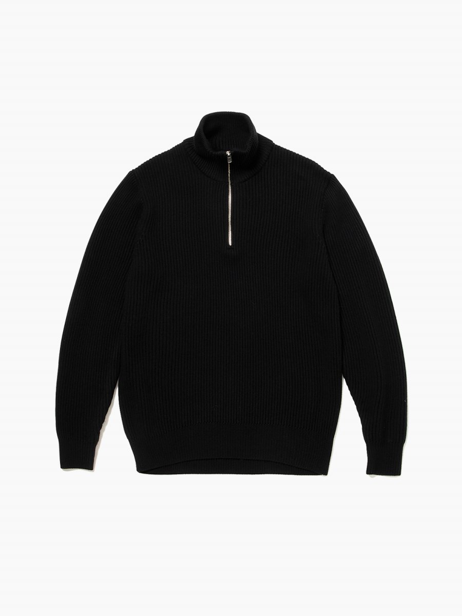 BRAND : NONNATIVE<br>MODEL : DWELLER HALF ZIP SWEATER MERINO SUPERFINE WOOL<br>COLOR : BLACK