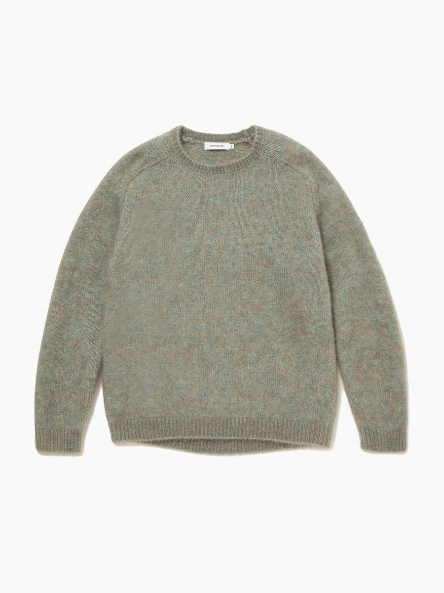 BRAND : NONNATIVE<br>MODEL : WORKER SWEATER KID MOHAIR/W/N/P YARN<br>COLOR : KHAKI